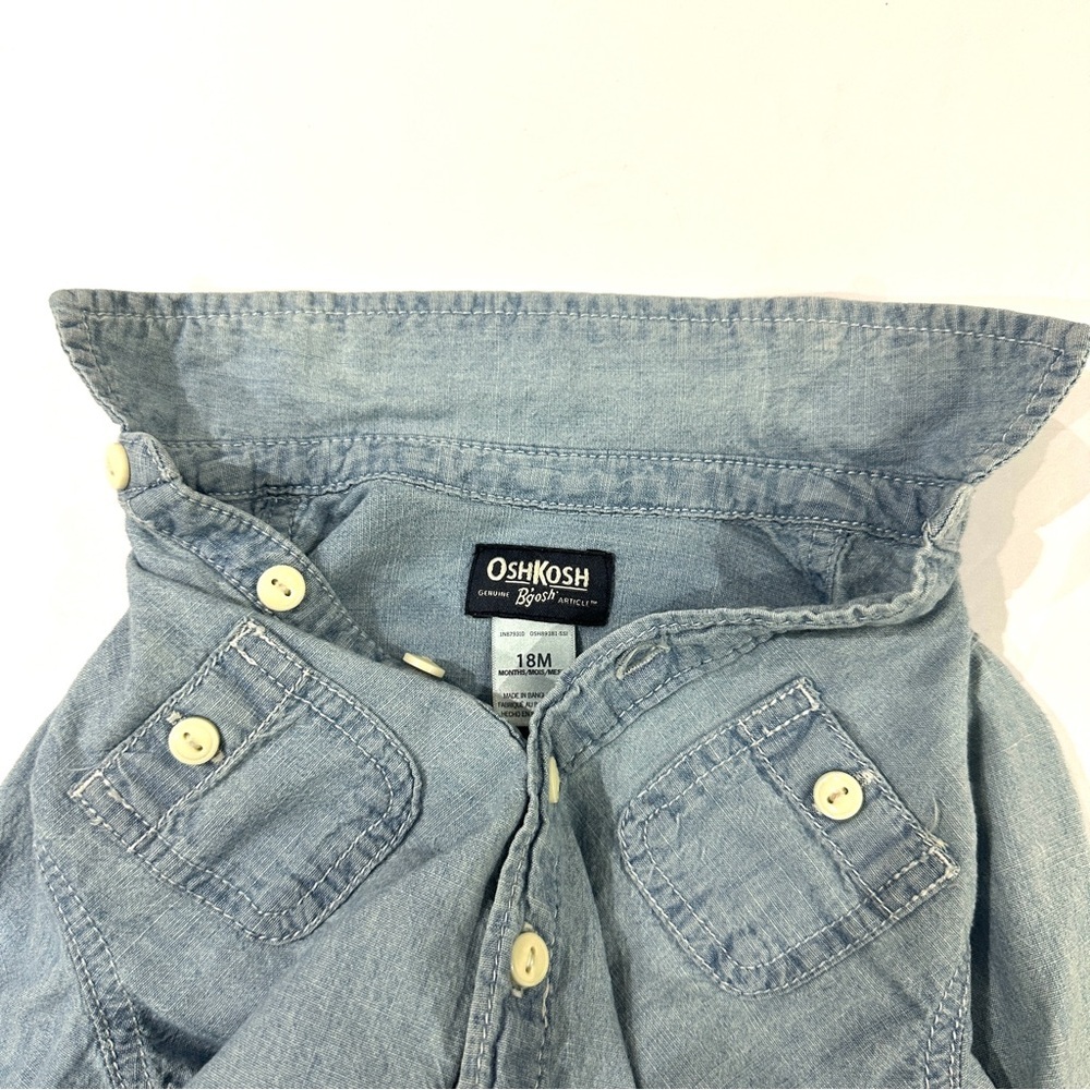 Oshkosh B’gosh Baby Boys Chambray/Denim Long Sleeve Button Front Bodysuit - Picture 3 of 5